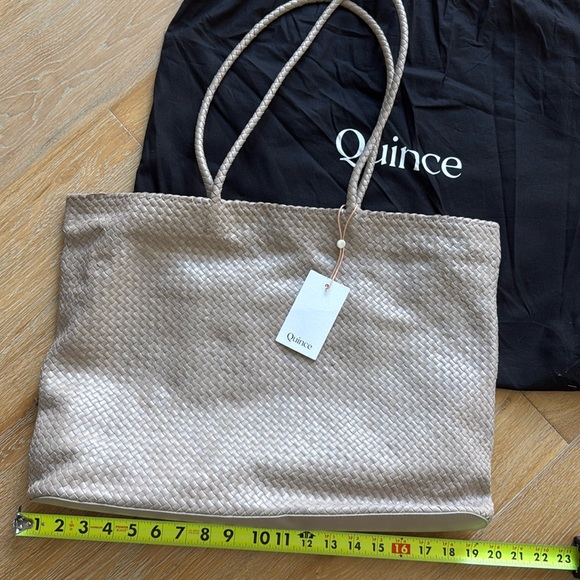 Quince Handbags - New $149 Quince woven soft leather tote bag purse taupe tan w/dustbag NWT